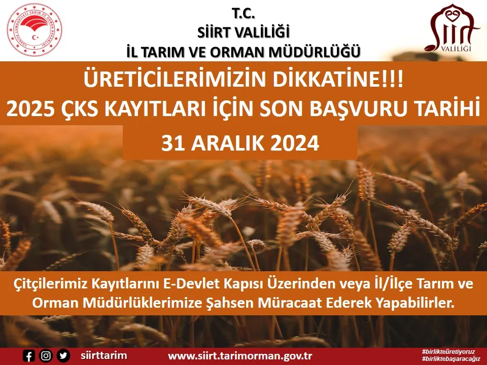 Siirtli Çiftçiler Dikkat! ÇKS Kaydı İçin Son Gün 31 Aralık 